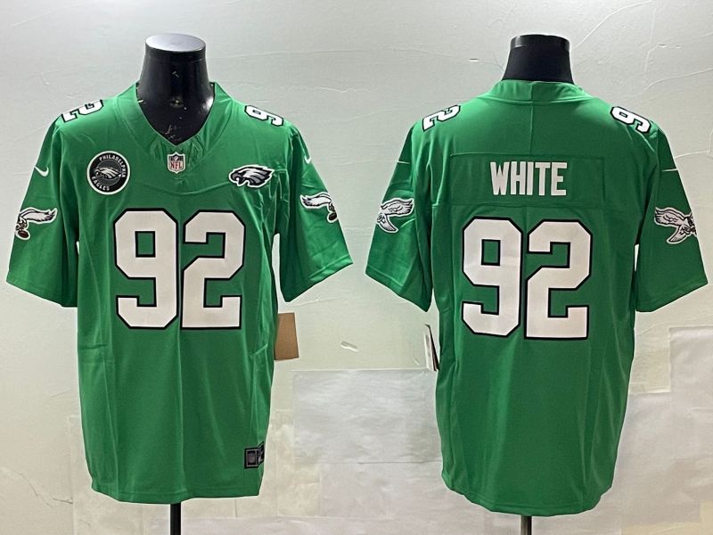 Men Philadelphia Eagles #92 White Green three generations 2025 Nike Vapor Limited NFL Jersey style 5